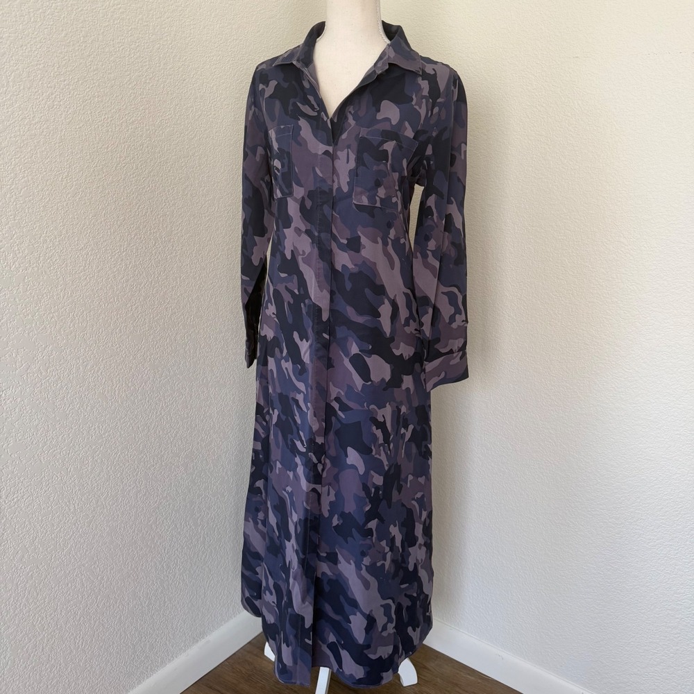 Soft Surroundings Shirt Dress Womens‎ PM Purple Blue Camo Tencel Maxi Utility